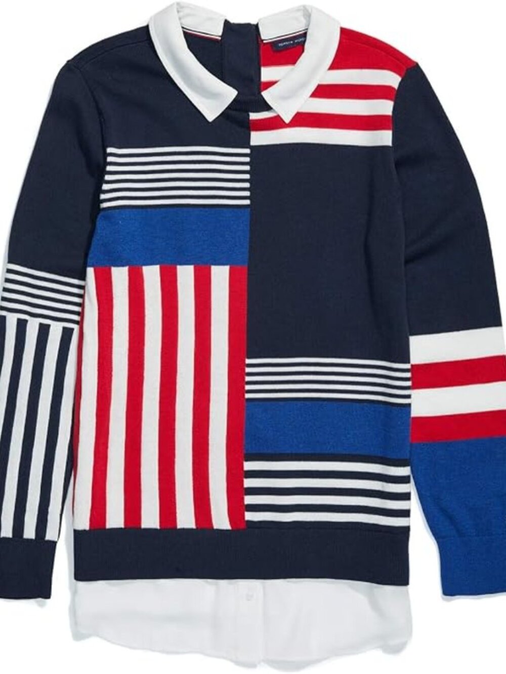 Tommy Hilfiger USA Flag Adaptive Colorblock Striped Twofer Sweater Size M